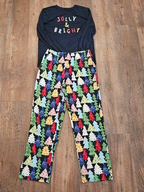 North Pole Trading Co Kids Christmas Pajama Set Jolly & Bright Tree Print Size L